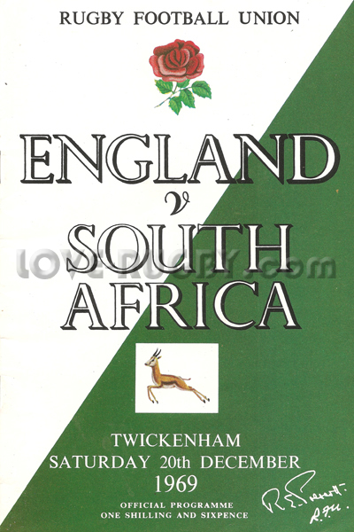 1969 England v South Africa  Rugby Programme